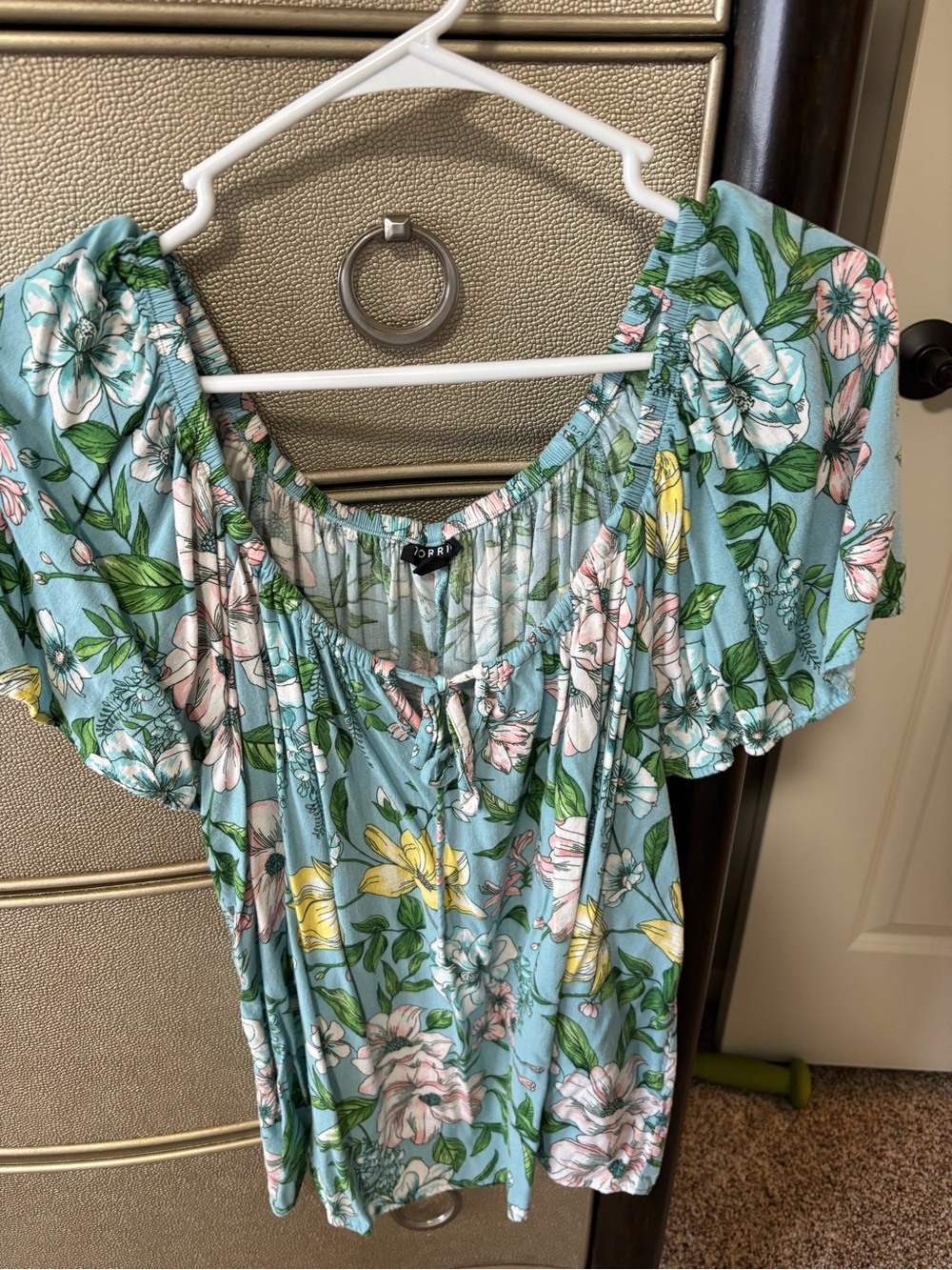 torrid Light Blue Floral Off-Shoulder Tunic